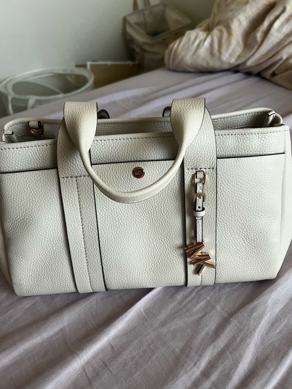 Michael Michael Kors Romee White Pebbled Leather Satchel